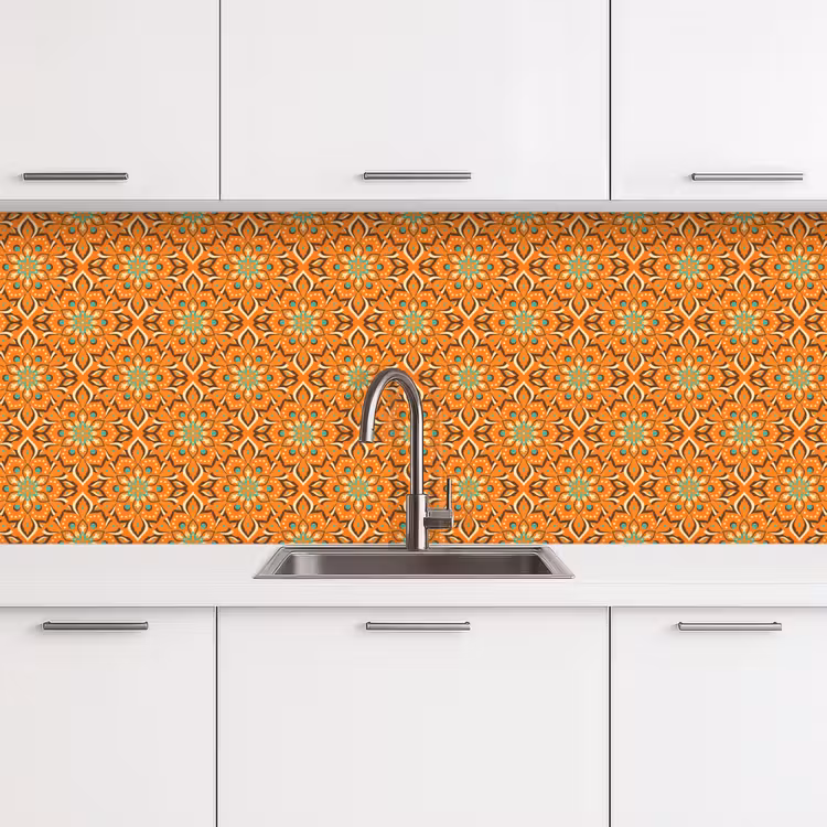 Oranje - Mandala - Design - Bohemian - Vintage keuken achterwand 2 middel 871 -3d