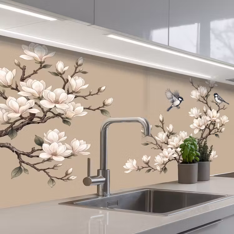Oosters - Vogels - Beige keuken achterwand 2 middel -3d_schuin