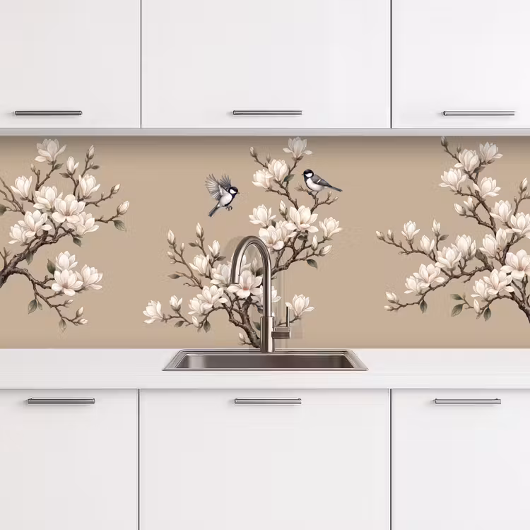 Oosters - Vogels - Beige keuken achterwand 2 middel -3d