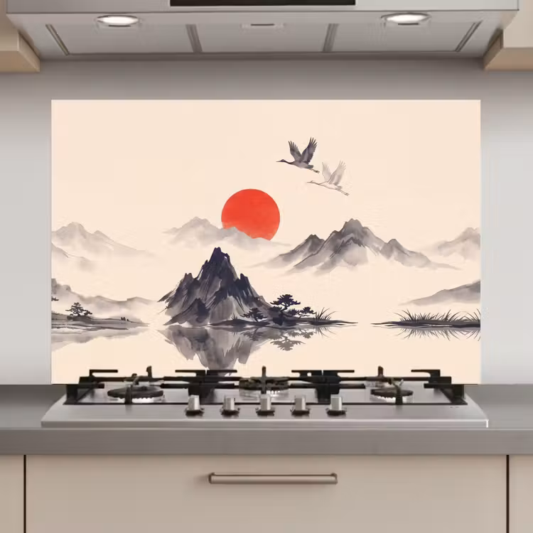 Oosters - Kraanvogels - Landschap keuken achterwand 2 middel zz_3dshopping