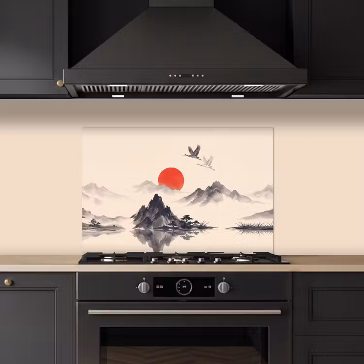 Oosters - Kraanvogels - Landschap keuken achterwand 2 middel -3d_schuin