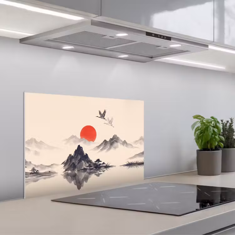 Oosters - Kraanvogels - Landschap keuken achterwand 2 middel -3d