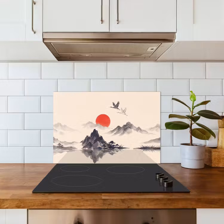 Oosters - Kraanvogels - Landschap keuken achterwand 2 middel -sfeer1