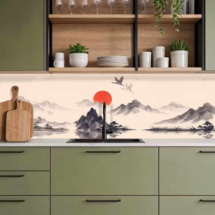 Oosters - Kraanvogels - Landschap keuken achterwand 2 middel -sfeer3