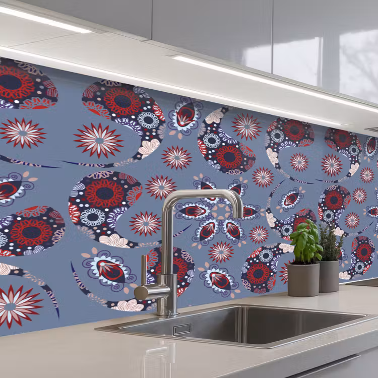Paisley - Bloemen - Patronen keuken achterwand 2 middel 871 -3d_schuin