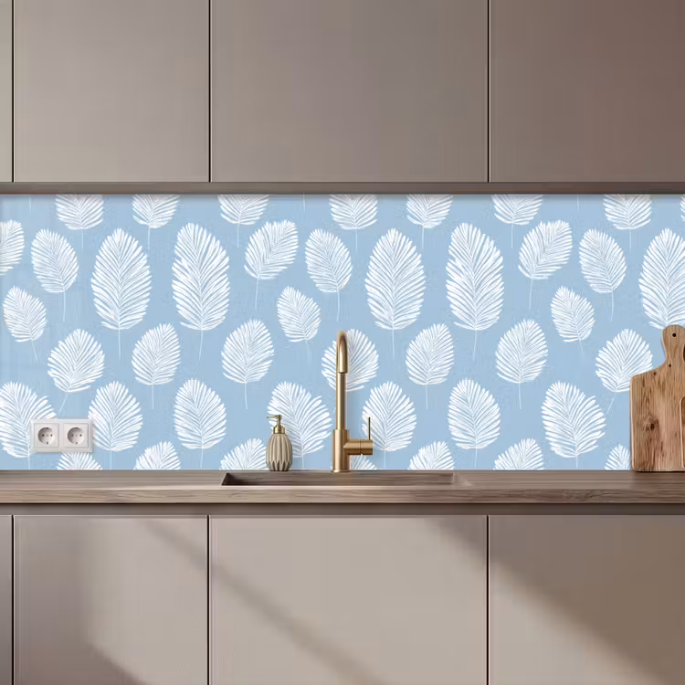 Palmbladeren - Naadloos - Patroon - Pastelblauw keuken achterwand 2 middel 871 zz_3dshopping