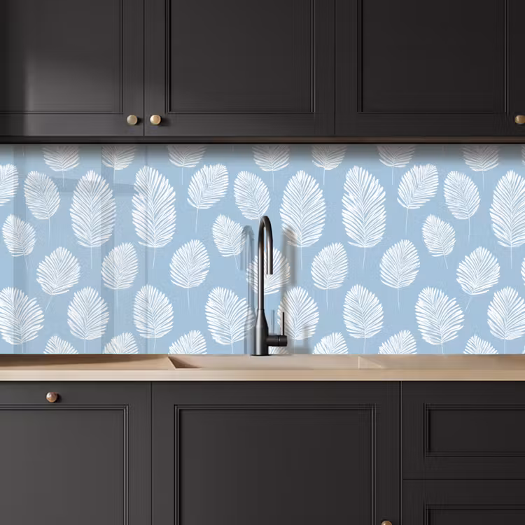 Palmbladeren - Naadloos - Patroon - Pastelblauw keuken achterwand 2 middel 871 -sfeer1