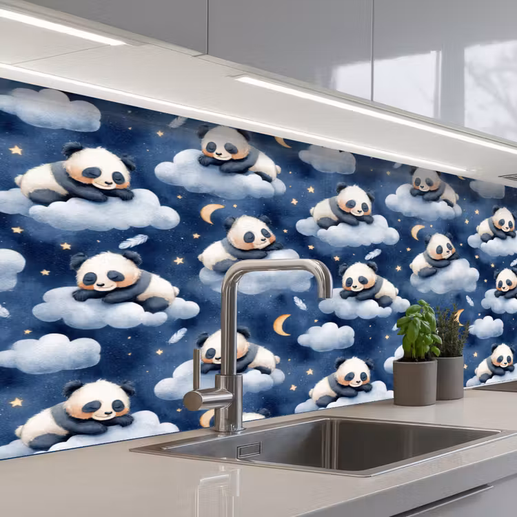 Panda's - Slapen - Blauw keuken achterwand 2 middel 871 -3d_schuin