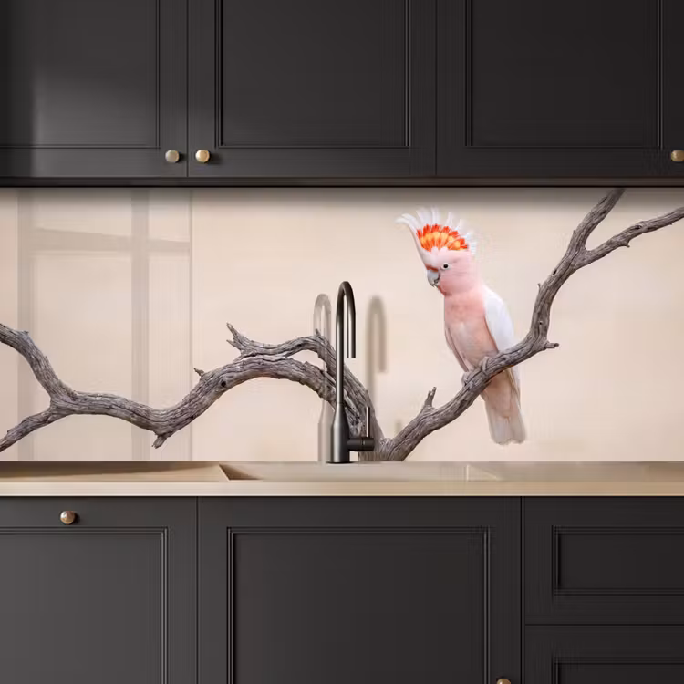 Papagaai - Tak - Roze keuken achterwand 2 middel -sfeer1