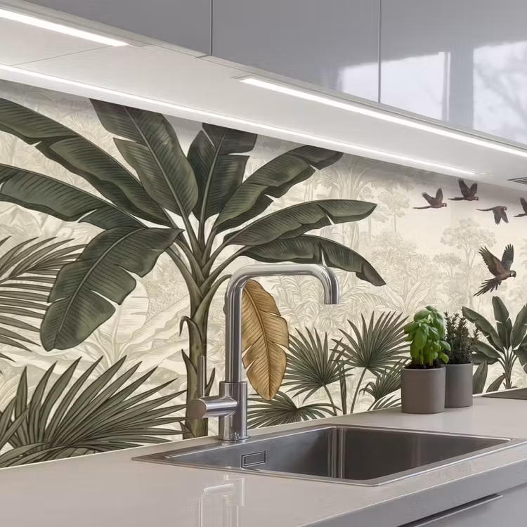 Papagaaien - Jungle - Tropisch - Green keuken achterwand 2 middel -3d_schuin