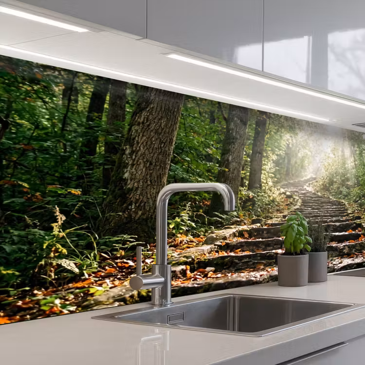 Stenen - Trap - Bos - Natuur keuken achterwand 2 middel -3d_schuin