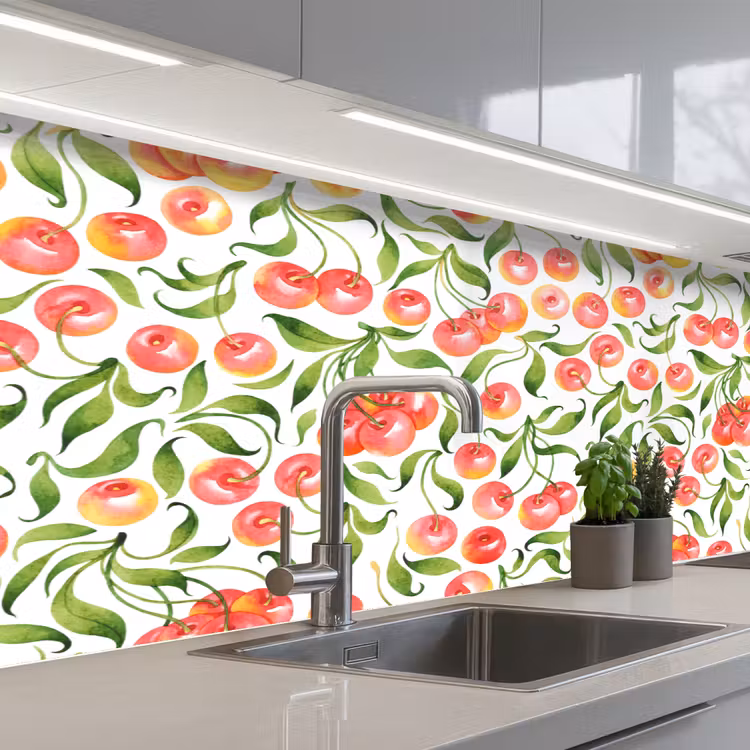 Patroon - Kersen - Wit keuken achterwand 2 middel 871 -3d_schuin