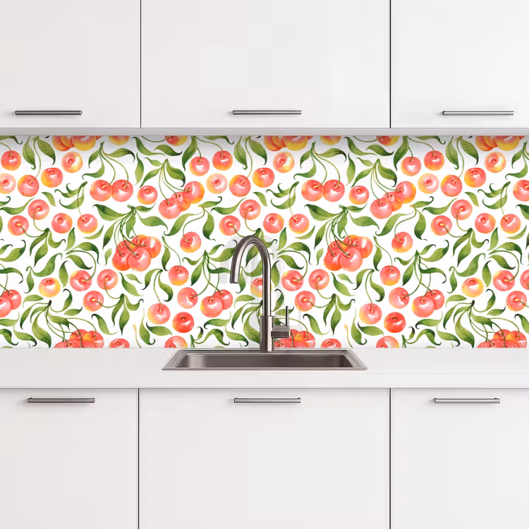 Patroon - Kersen - Wit keuken achterwand 2 middel 871 -3d