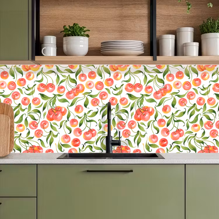 Patroon - Kersen - Wit keuken achterwand 2 middel 871 -sfeer3