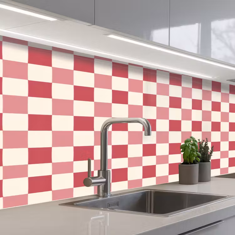 Patroon - Schaak - Roze keuken achterwand 2 middel 871 -3d_schuin