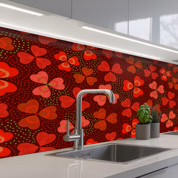 Patroon - Klaver - Rood keuken achterwand 2 middel 871 -3d_schuin