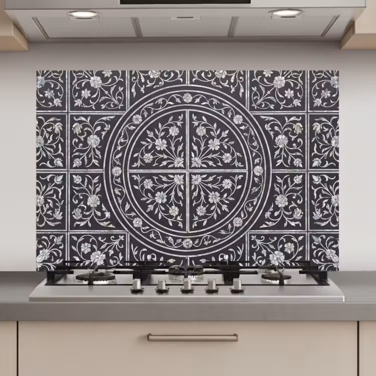 Patroon - Bloemmotief - Decoratie - Klassiek - Zwart keuken achterwand spatscherm klein -3d_website