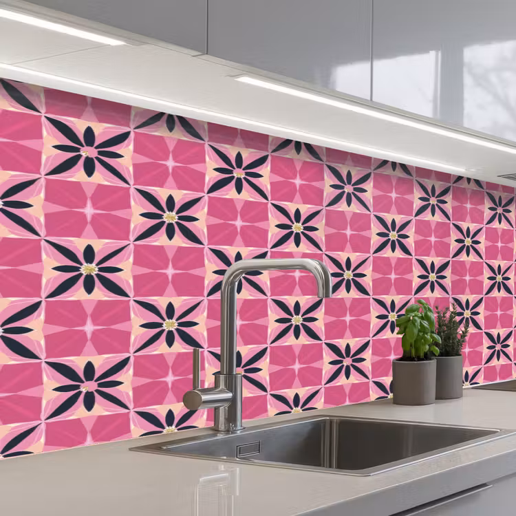 Patroon - Bloemmotief - Meerkleurig keuken achterwand 2 middel 871 -3d_schuin