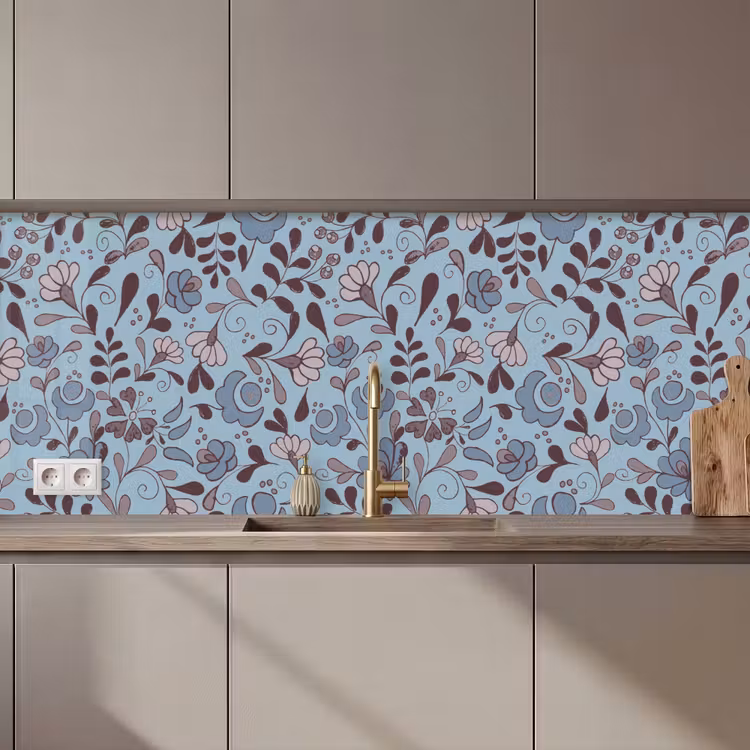 Patroon - Bloem - Grijs - Blauw keuken achterwand 2 middel 871 zz_3dshopping