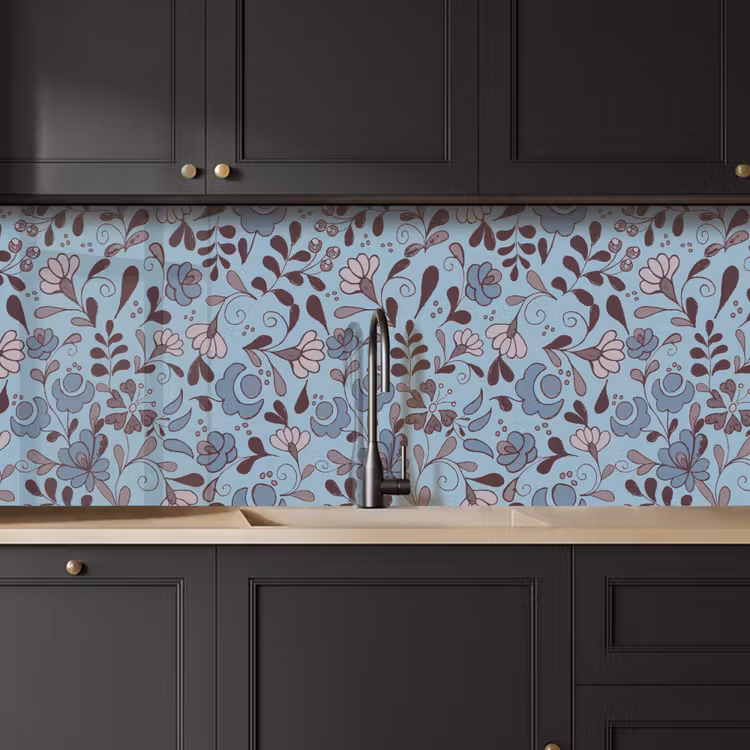 Patroon - Bloem - Grijs - Blauw keuken achterwand 2 middel 871 -sfeer1