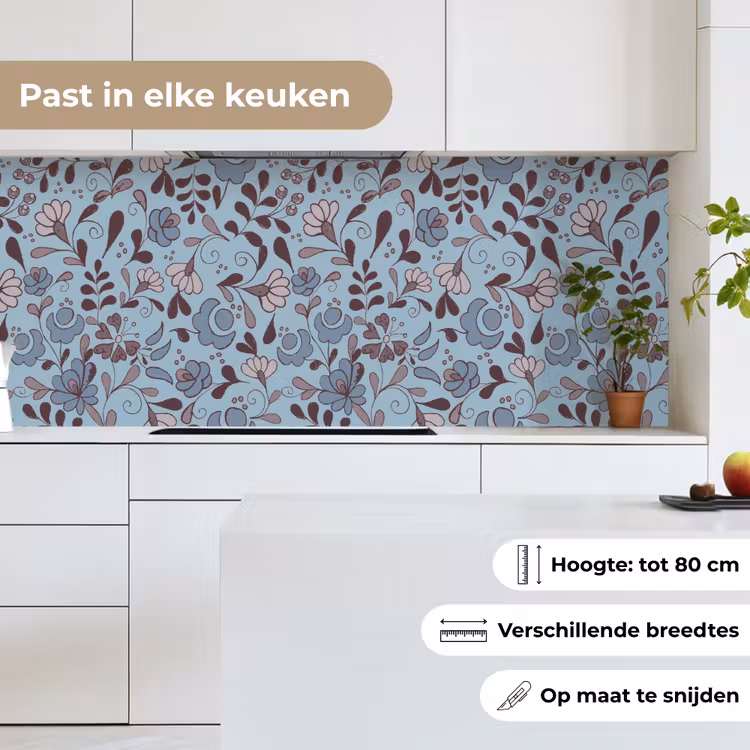 Patroon - Bloem - Grijs - Blauw keuken achterwand 2 middel 871 -sfeer4_NL