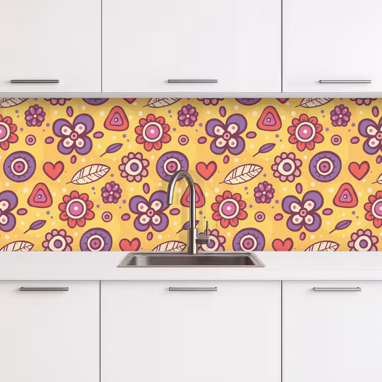 Patroon - Bloemen - Paars - Oranje keuken achterwand 2 middel 871 -3d