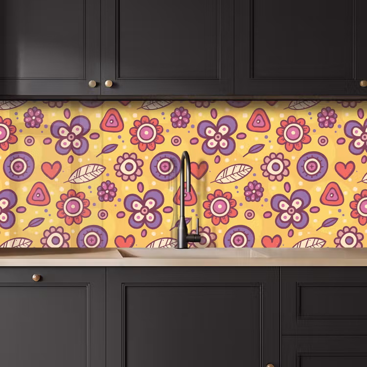 Patroon - Bloemen - Paars - Oranje keuken achterwand 2 middel 871 -sfeer1