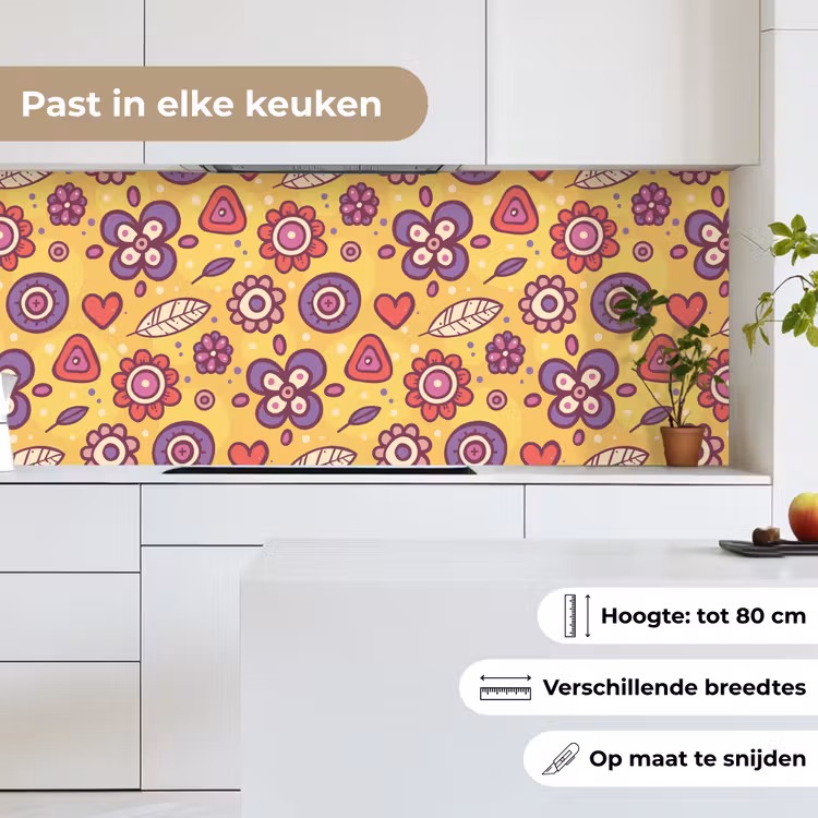 Patroon - Bloemen - Paars - Oranje keuken achterwand 2 middel 871 -sfeer4_NL