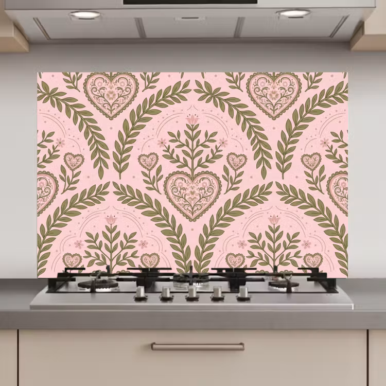 Patroon - Hart - Bloemen - Folkloristisch - Roze keuken achterwand spatscherm klein -3d_website