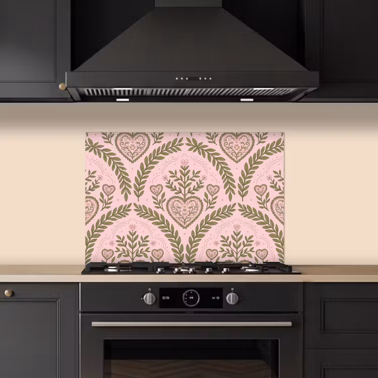 Patroon - Hart - Bloemen - Folkloristisch - Roze keuken achterwand spatscherm klein -sfeer1
