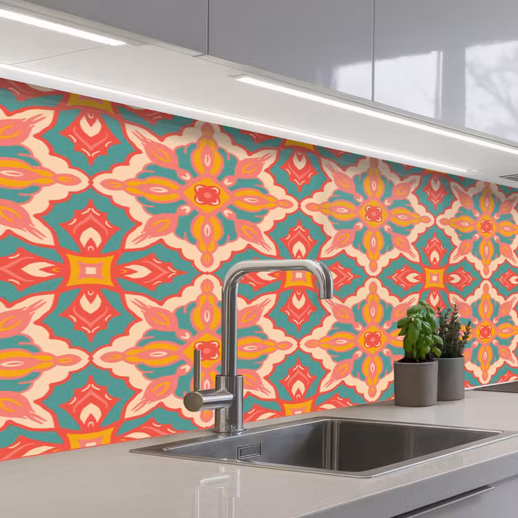 Patroon - Hippie - Oranje keuken achterwand 2 middel 871 -3d_schuin