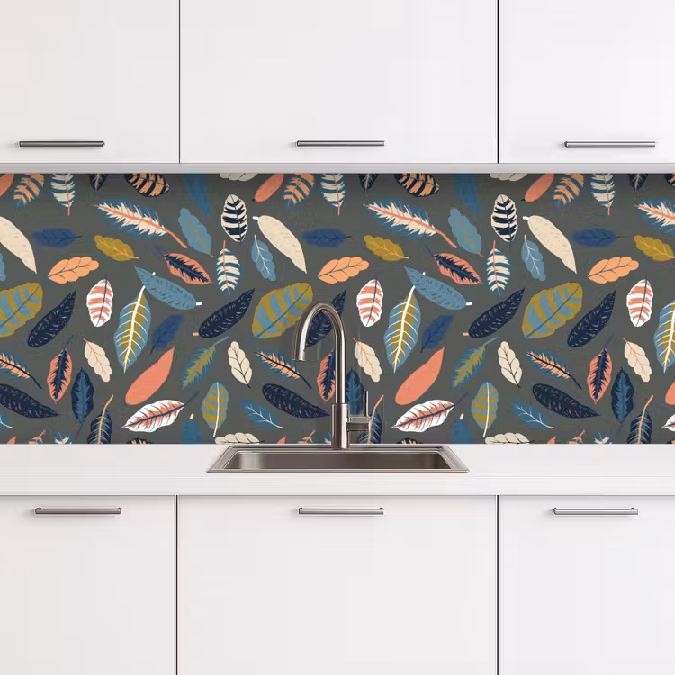 Patroon - Blaadjes - Pastel keuken achterwand 2 middel 871 -3d