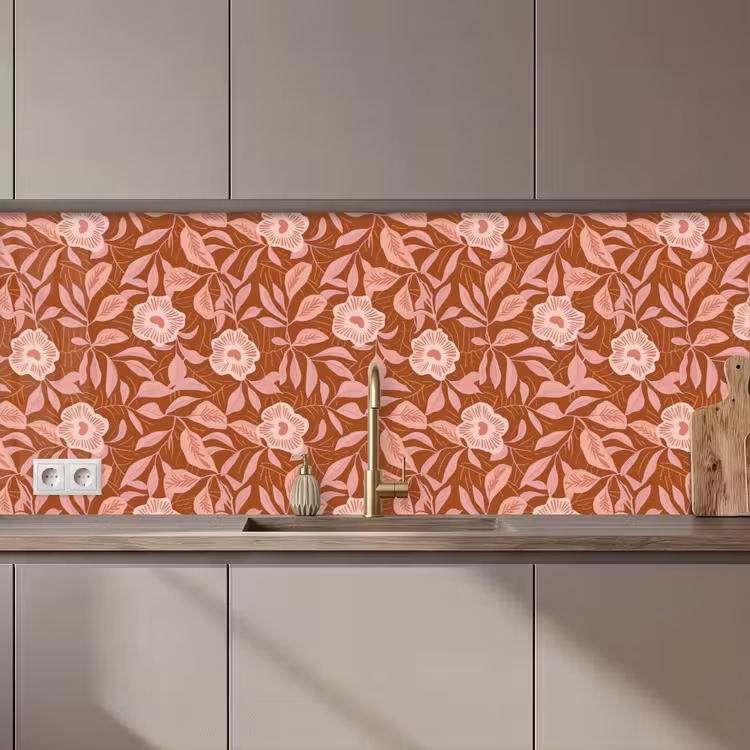 Patroon - Bladeren - Terracotta keuken achterwand 2 middel 871 zz_3dshopping