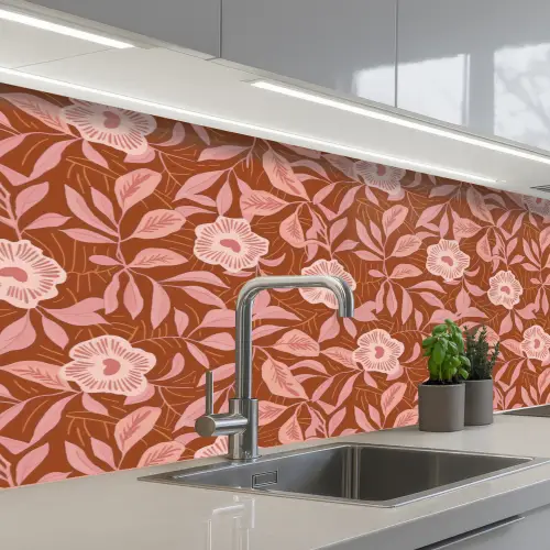Patroon - Bladeren - Terracotta keuken achterwand 2 middel 871 -3d_schuin