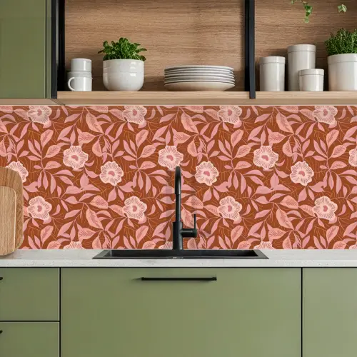 Patroon - Bladeren - Terracotta keuken achterwand 2 middel 871 -sfeer3