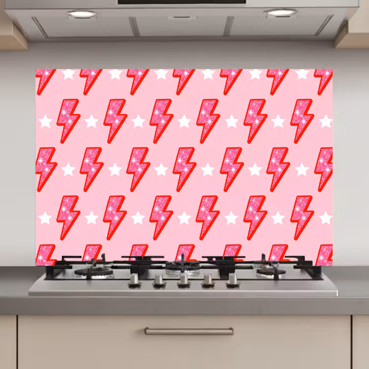 Patroon - Bliksem - Ster - Glitter - Roze keuken achterwand spatscherm klein -3d_website