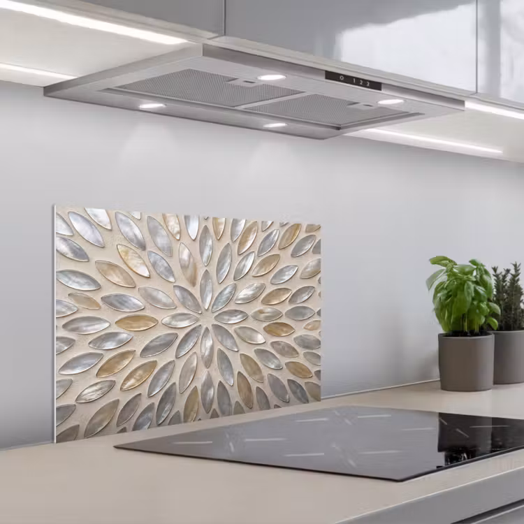 Patroon - Ovaal - Glanzend - Abstract - Beige keuken achterwand spatscherm klein -3d_schuin