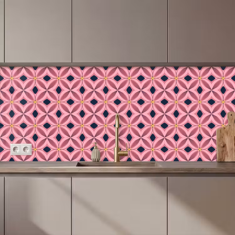 Patroon - Bloemblaadjes - Roze - Blauw keuken achterwand 2 middel 871 zz_3dshopping