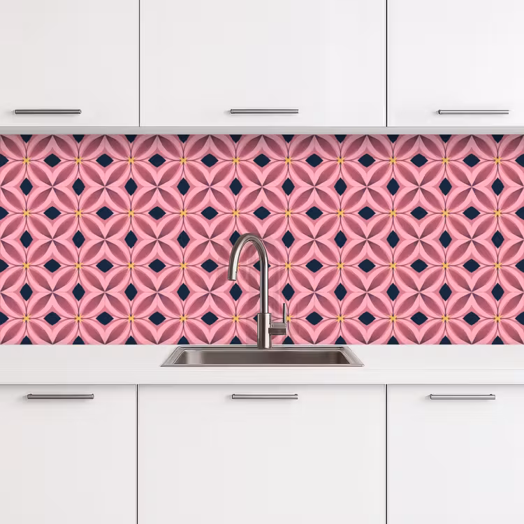 Patroon - Bloemblaadjes - Roze - Blauw keuken achterwand 2 middel 871 -3d