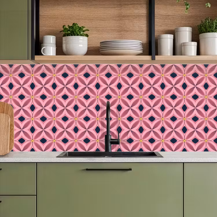 Patroon - Bloemblaadjes - Roze - Blauw keuken achterwand 2 middel 871 -sfeer3