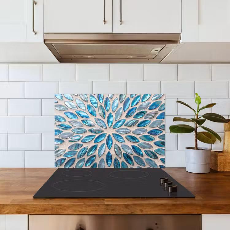 Patroon - Glans - Abstract - Blauw - Decoratie keuken achterwand spatscherm klein -sfeer2