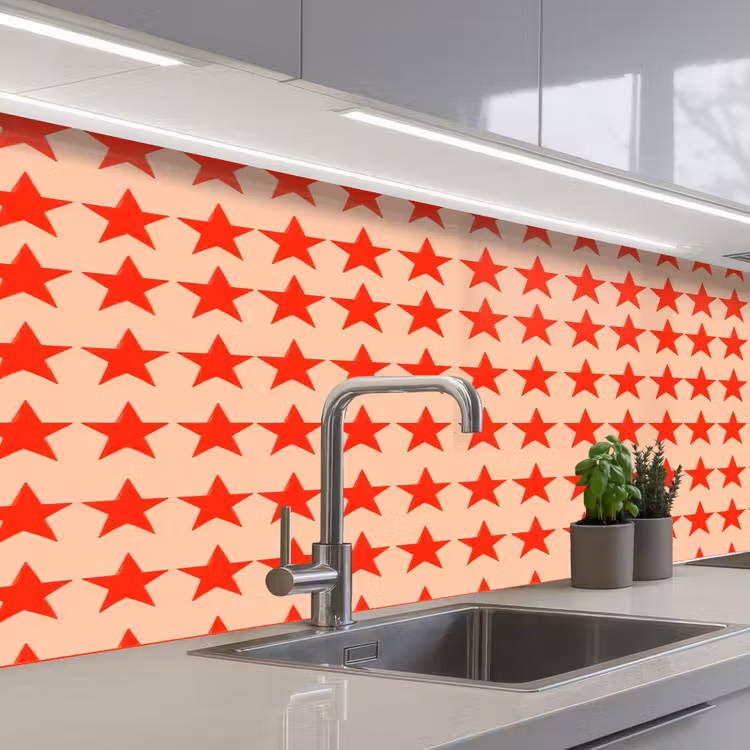 Patroon - Sterren - Rood keuken achterwand 2 middel 871 -3d_schuin