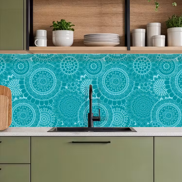 Patroon - Zonnebloemen - Mandala keuken achterwand 2 middel 871 -sfeer3