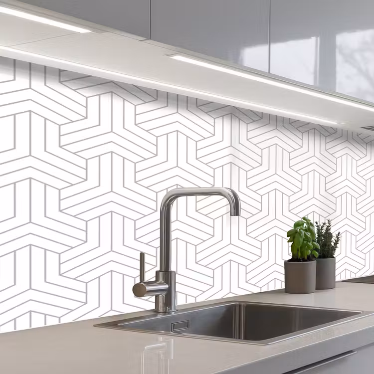 Patronen - Abstract - Zwart - Wit - Geometrie keuken achterwand 2 middel 871 -3d_schuin