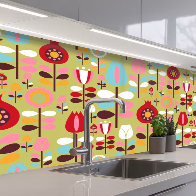 Patronen - Bloemen - Kleuren keuken achterwand 2 middel 871 -3d_schuin
