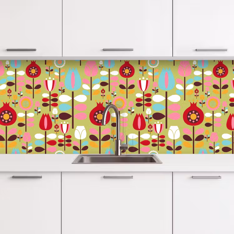 Patronen - Bloemen - Kleuren keuken achterwand 2 middel 871 -3d