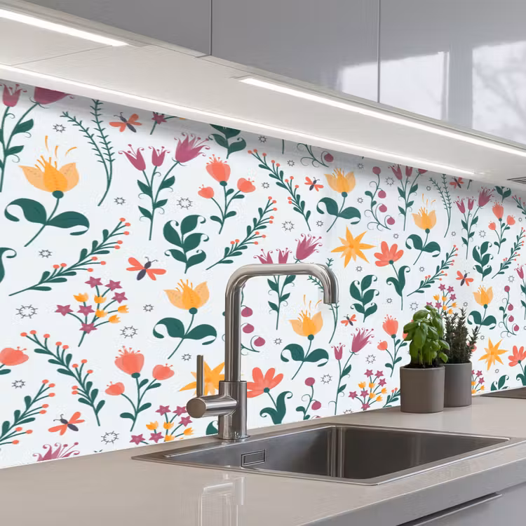 Patronen - Bloemen - Bladeren keuken achterwand 2 middel 871 -3d_schuin