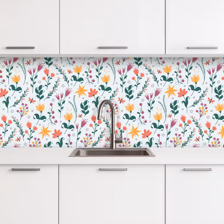 Patronen - Bloemen - Bladeren keuken achterwand 2 middel 871 -3d