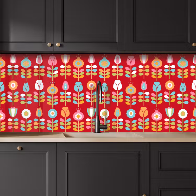 Patronen - Bloemen - Retro - Rood keuken achterwand 2 middel 871 -sfeer1