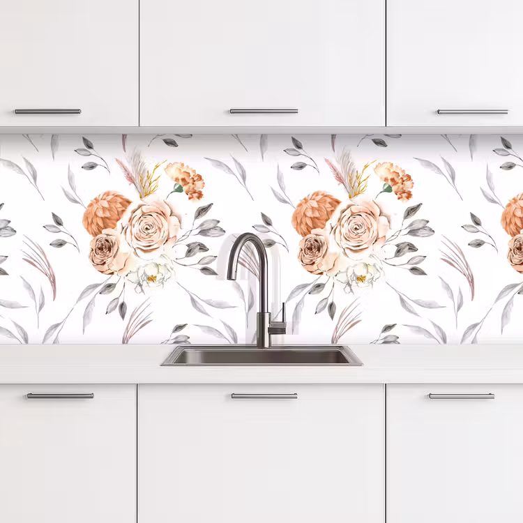 Patronen - Bloemen - Roos - Wit keuken achterwand 2 middel 871 -3d